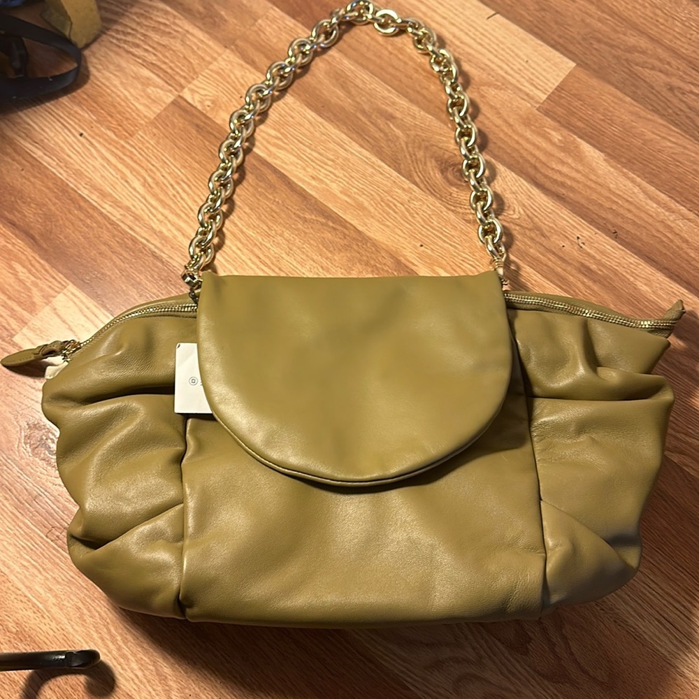 Zara Pleated chain strap leather shoulder bag NWOT